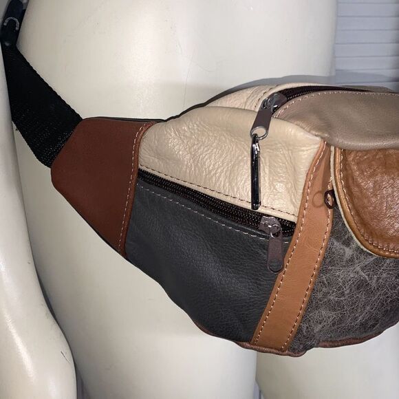 Vintage Leather Color Block Fanny Pack Waist Bag - Picture 2 of 13